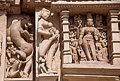 Khajuraho - Jain complex, beautiful carving of the Parsvanatha temple with image of a sura-sundari